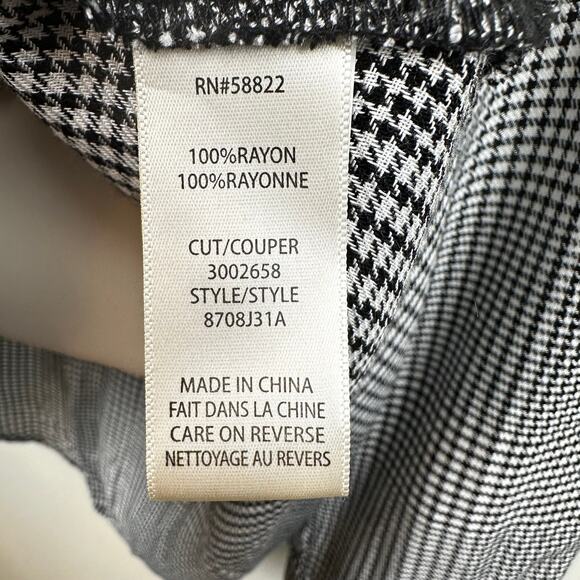 NEW Max Studio Blouse Top Long Sleeve Houndstooth Print Black White Large - Picture 10 of 12